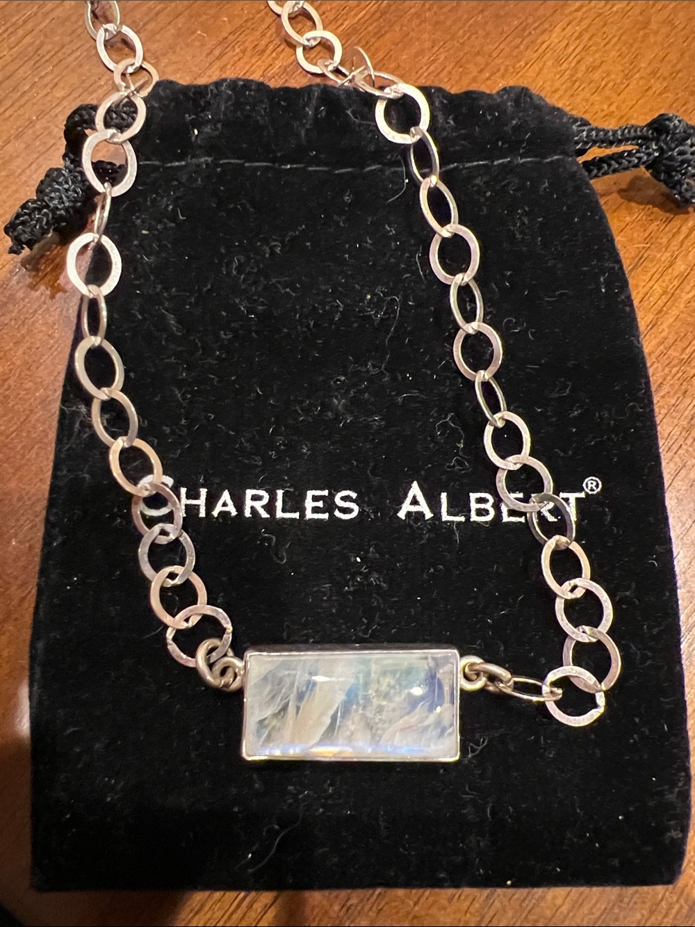 Charles Albert NWT Moonstone Pendant Silver Link Chain Necklace